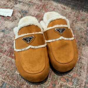 Chestnut Shearling Suede Loafers